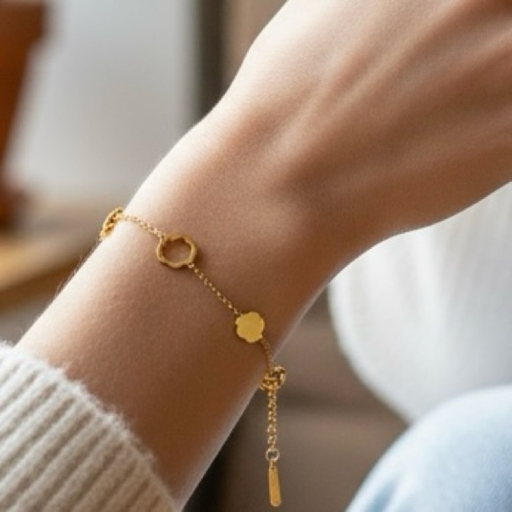 Gold Plated Clover Leaf Charm Anklet and Bracelet